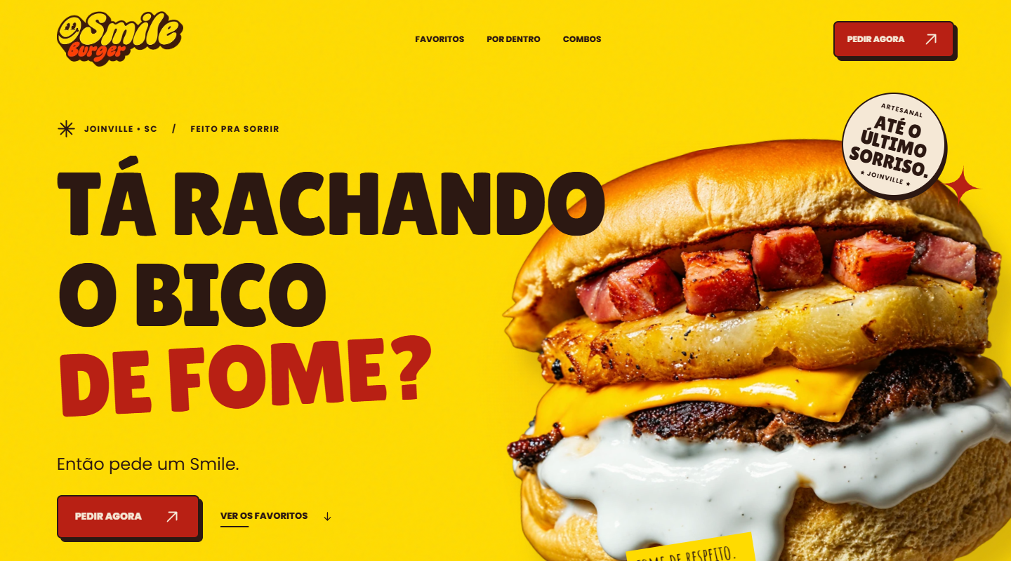 Banner principal do site Smile Burger com tipografia retrô
