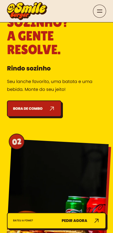 Tela mobile da seção de combos e pedidos da casa